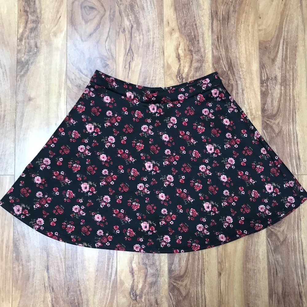 Black floral skater skirt